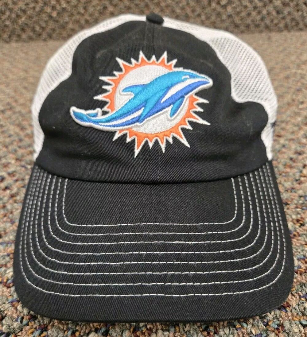 Miami Dolphins Fanatics NFL Trucker Hat Black White Mesh Snapback Adjustable